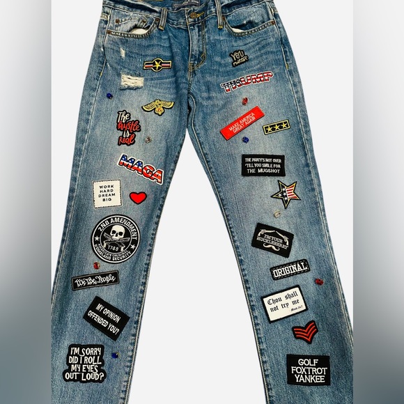 MAGA Trump Levi's Patched Jeans. Size 9. Patches & embellishment is hand sewn on - Picture 3 of 5